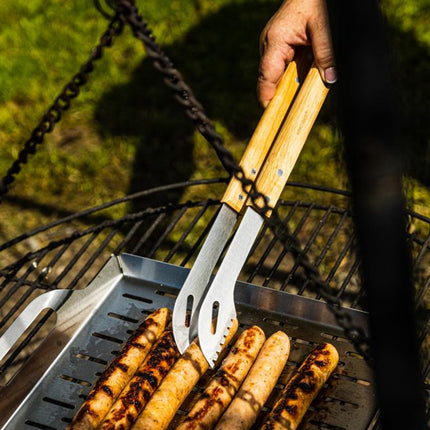 Kinghoff KH-1918 Barbecue Set 3-delig – RVS Grillset met Houten Handvatten – Tang, Spatel en Vork - Uiteraard ook geschikt voor Gasbarbecues , Kamado , Green egg en Weber.