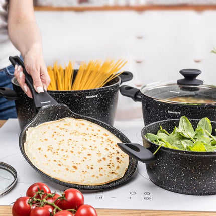 Klausberg KB-7962 Pannenset 7 Delig Zwart | Marmer Anti-aanbaklaag | Inclusief Pannenkoekenpan | Geschikt voor Inductie