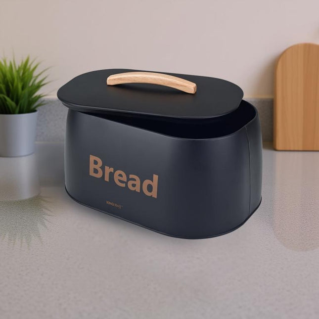 Kinghoff 1946 - Broodtrommel - houten handvat - metaal - zwart