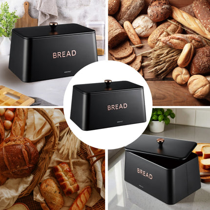 KINGHOFF Broodtrommel - Brooddoos Metaal - Mat Zwart - 35x23x21 cm - Ventilatiegaten - Hygienisch & Eenvoudig Schoonmaken - Broodbak