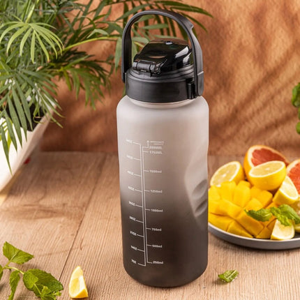 KINGHoff Waterfles 2L met Rietje & Veiligheidslock – BPA-vrij, Lekvrij, One Press Open - drinkfles -bidon