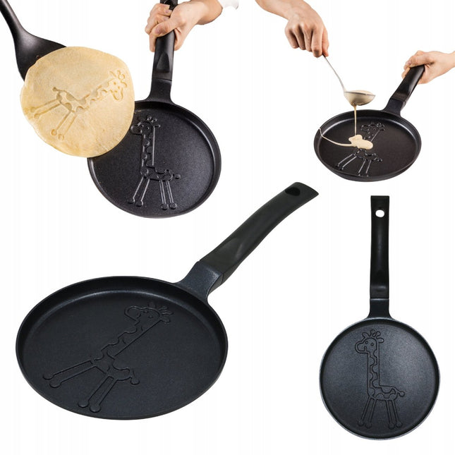 Klausberg KB-7975 Pannekoekenpan - Giraf Motief - Ø18 cm - Zwarte Antiaanbaklaag - Geschikt voor Alle Kookstellen Inclusief Inductie - Giraffe - Figuurtjespan