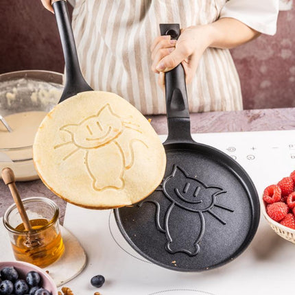 Klausberg KB-7973 Pannekoekenpan - Katten Motief - Ø18 cm - Zwarte Antiaanbaklaag - Geschikt voor Alle Kookstellen Inclusief Inductie - Kat Figuur -