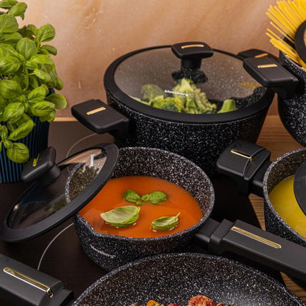 Klausberg KB-7968 Pannenset | 12-Delig | Marmer Anti-aanbaklaag | Inclusief Wok Pan | Geschikt voor Inductie | Pannen set | Glazen dekels