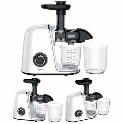 Klausberg Slow Juicer – 150W - 700ml | Cold Press | Groenten en Fruitpers – Met Pulpreservoir | Wit | Stille Horizontale Juicer met 7-Traps Perssysteem