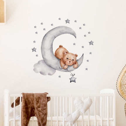 Sipo Wandsticker Beer op de Maan - Zelfklevende Ruimte Muurdecoratie voor Kinderkamer - 60x62 cm - Space Wandsticker voor Babykamer en Peuterruimte