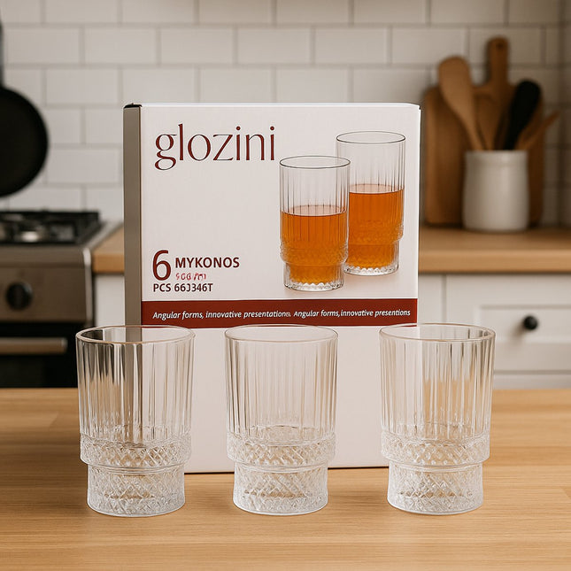 Glozini Mykonos Luxe Glaswerk – Set van 6 – 332 ml – Kristallook Drinkglazen