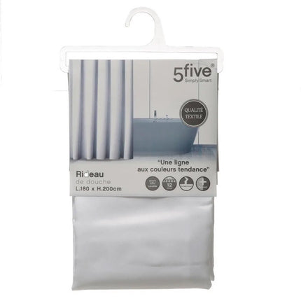 5Five Douchegordijn - wit - polyester - 180 x 200 cm - inclusief ringen - Voor bad en douche
