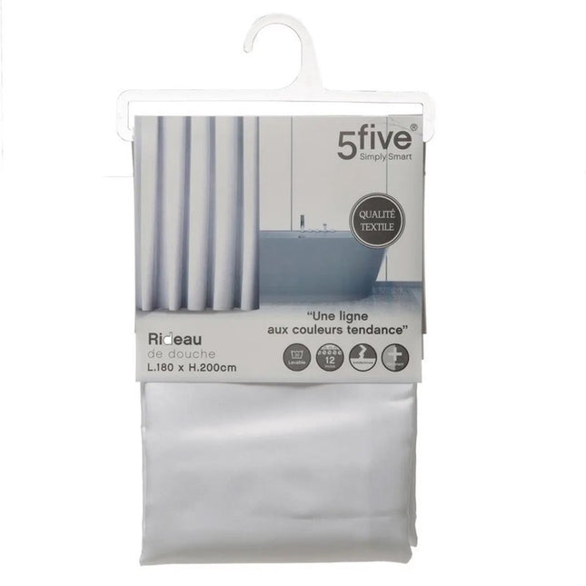 5Five Douchegordijn - wit - polyester - 180 x 200 cm - inclusief ringen - Voor bad en douche