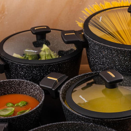 Klausberg KB-7968 Pannenset | 12-Delig | Marmer Anti-aanbaklaag | Inclusief Wok Pan | Geschikt voor Inductie | Pannen set | Glazen dekels