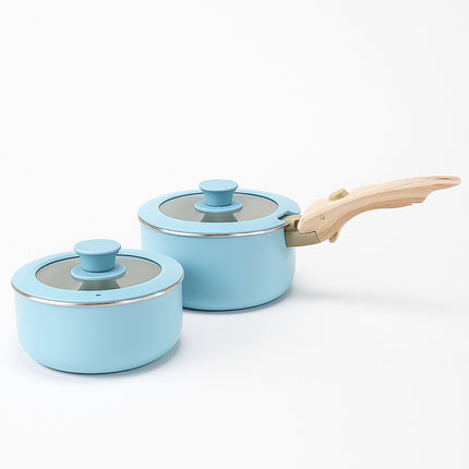 15-delige Luxe Pannenset – Lichtblauw – Ultra Non-stick – Met 2 Handgrepen, Panbeschermers & Siliconen Spatel