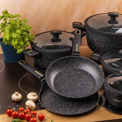 Klausberg KB-7968 Pannenset | 12-Delig | Marmer Anti-aanbaklaag | Inclusief Wok Pan | Geschikt voor Inductie | Pannen set | Glazen dekels