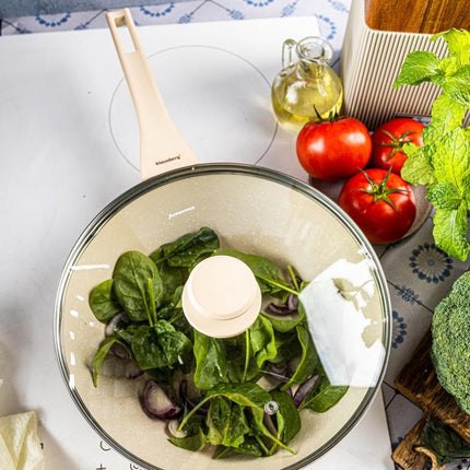 Klausberg Wokpan 28 cm met Deksel – Marble Coating – Inductie Geschikt – Diepe Hapjespan 3.9L – Crème – KB-7991