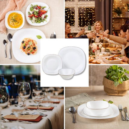 KingHoff Servies Set TOPAZ 18-delig - Wit Vierkant Bordenset met Gouden Rand - Servies voor 6 Personen - Geschikt voor de Vaatwasser