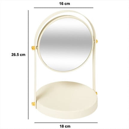 5Five Make-up spiegel met standaard - 18 x 26 cm - metaal - ivoor wit - badkamer/kaptafel - draaibaar