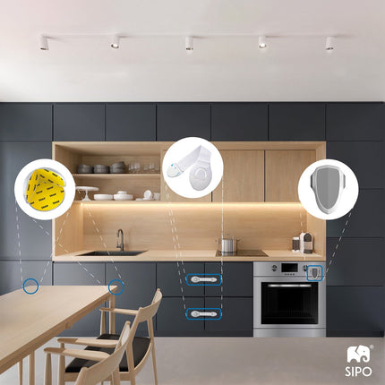 SIPO Kastbeveiliging - 10-delig Set Kinderveiligheid voor Kasten en Lades - Met Kliksysteem en Tape - SBS-216 - Baby en Kinder beveiliging tegen kasten en lades