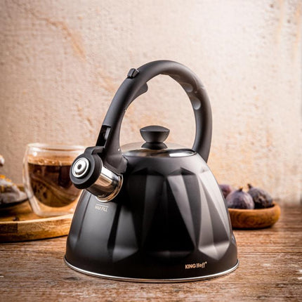 KINGHoff Fluitketel 2 Liter – RVS – Inductie Geschikt – Matte Zwarte Diamantstructuur – Soft-Touch Handgreep – KH-1997