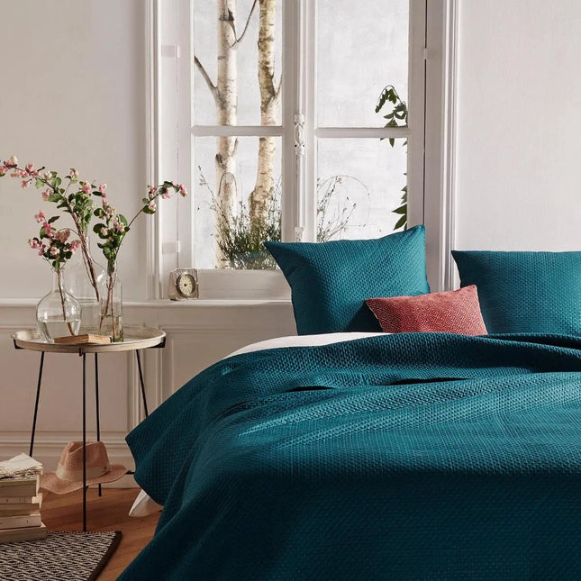 Bedsprei - Blauw/groen -afmeting 260x240 met 2 kussenslopen van 60x60