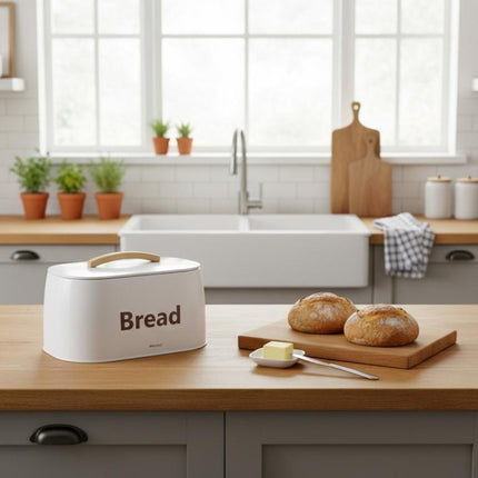 Kinghoff 1947 - Broodtrommel - houten handvat - metaal - Wit