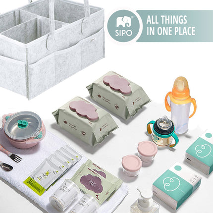SIPO Luier Organizer Tas - Opbergmand voor Baby Accessoires - Grijze Felt Caddy met Handvat - 3 Vakken + 8 Zakken - Grijs - Commode Tas - Commode Organizer