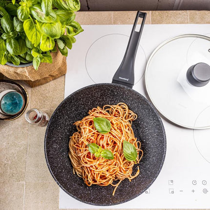 Klausberg Wokpan 28 cm met Deksel – Marble Anti-aanbaklaag – 3.9L – Inductie Geschikt – Aluminium Wok – Met Glazen Deksel – KB-7990