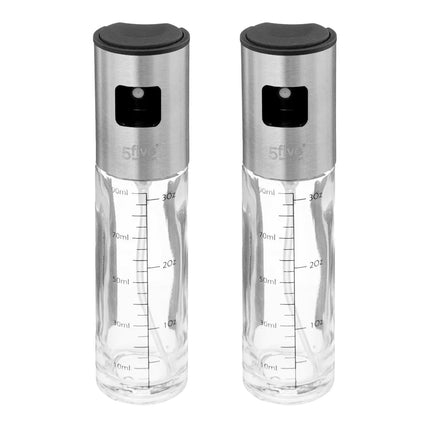 5Five Azijn/Olie spray fles dispenser - 2x - glas - 100 ml - olijfolie flessen