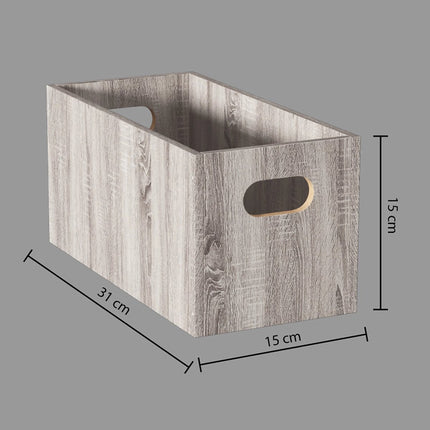 5five Opbergmand/kastmand van hout - grijs - 14 Liter - 31 x 31 x 15 cm - Opbergboxen - Vakkenkast manden