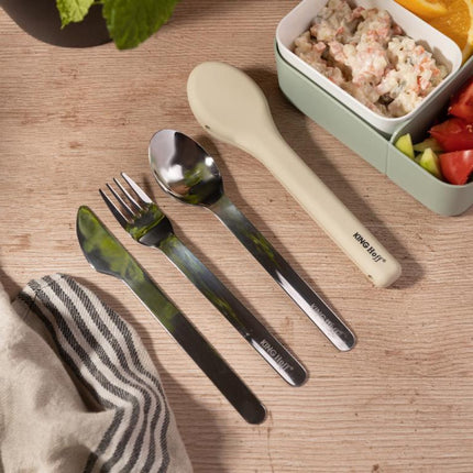 KINGHOFF 3-in-1 RVS Bestekset - Draagbaar Silliconen Etui - Inclusief Mes, Vork en Lepel - KH-1954 - Camping bestekset - Travelbestek set -