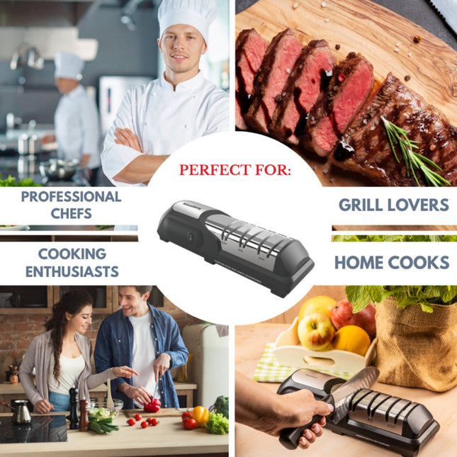 Klausberg Elektrisch Messenslijper - Diamant Slijpsteen - 3-Staps Slijpsysteem - Voor Keuken- en Sportmessen - KB-7945