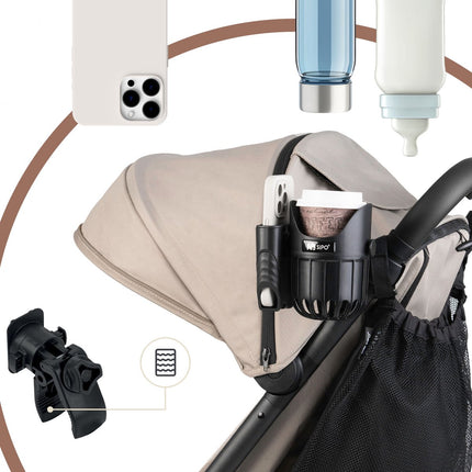 Sipo SCA-03 Universele Houder voor Beker en Telefoon 2-in-1 - Voor Kinderwagens, Fietsen en Rolstoelen - Kinderwagen Telefoonhouder - Bekerhouder Buggy -