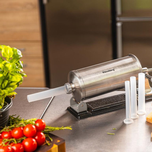 Klausberg KB-7928 Horizontale Worstvuller | 3 kg Capaciteit | RVS | Met Klemmen en Zuiger | Vleesvuller | Worstmaker