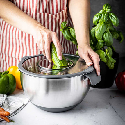 Kinghoff KH-1807 Professionele Roestvrijstalen Mengkom - 5 Liter - Met Deksel & Meetverdeling - Multifunctioneel voor Kneden, Raspen & Opslag