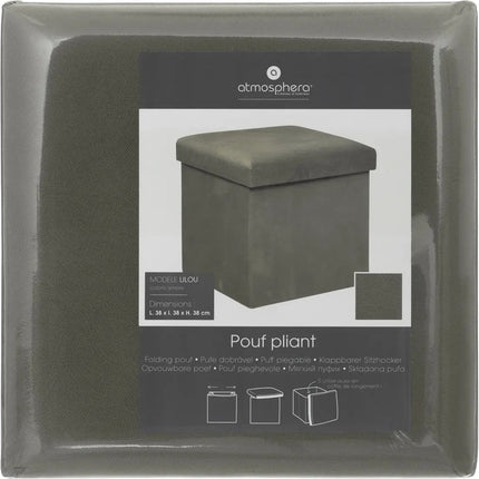 Atmosphera Poef/krukje/hocker Amber - Opvouwbare zit opslag box - fluweel Donkergrijs - D38 x H38 cm - MDF/polyester