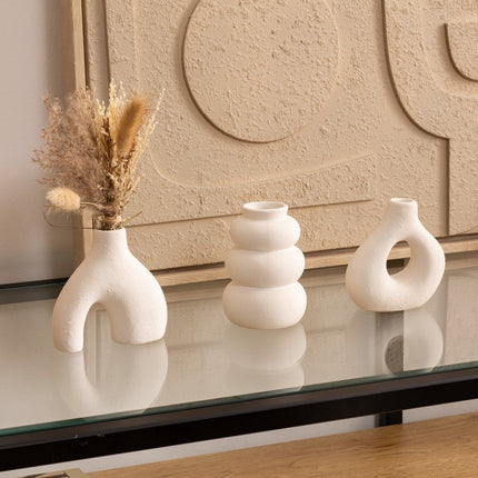 Atmosphera Iora Keramische Vazen - Set van 3 stuks - Beige