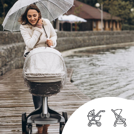 SIPO Regenhoes voor Kinderwagens - Waterdichte 3-in-1 Beschermhoes tegen Regen, Sneeuw en Wind - Transparant - Universeel Model voor de Meeste Stadsbuggy's en Wandelwagens - Windhoes Kinderwagen - Regenhoes