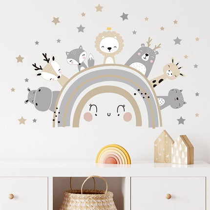 Wandsticker Dieren - Zelfklevende Dieren Decoratie voor Kinderkamer - 70x49 cm - Kleurrijke Muursticker met Dierfiguren voor Babykamer en Peuterruimte - Nijlpaard - Giraffe - Leeuw