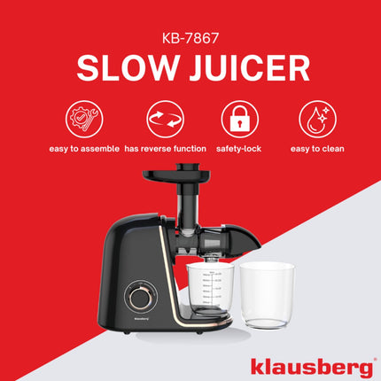 Klausberg Slow Juicer KB-7867 – 150W | 700 ml | Cold Press | Groenten en Fruitpers – Roségouden Accenten | Luxe Design & Hoog Saprendement