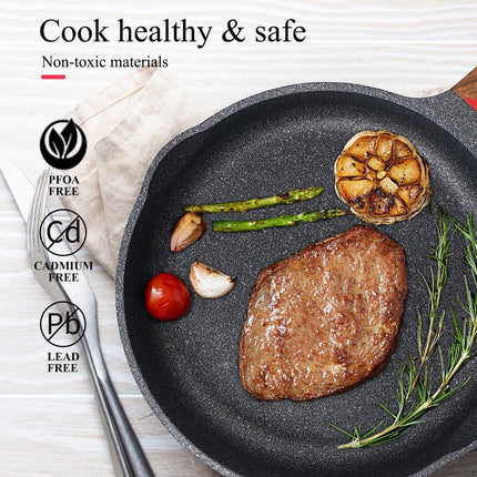 Hapjespan 28 cm - Zwart - Inductie - Krasbestendige Keramische Antiaanbaklaag - PFOA Vrij - met schenktuit
