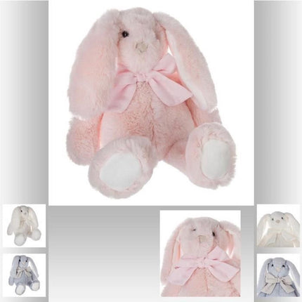 Atmosphera Knuffeldier konijn met strikje - zachte pluche stof - knuffels - lichtroze - 30 cm