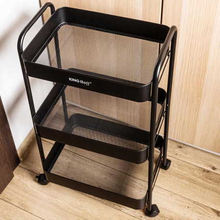 Kinghoff KH-1941 Mobiele 3-delige Stellingkar - Verrijdbare Opbergkar voor Keuken, Badkamer & Kantoor - Zwart - Keukenorganizer - Badkamerorganizer