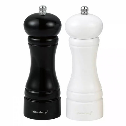 Klausberg KB7558 - Peper- en Zoutmolens Set van 2 - Rubberhout - Keramisch Maalwerk - Instelbare Maalfijnheid - Wit en Zwart - Peper en Zoutstel