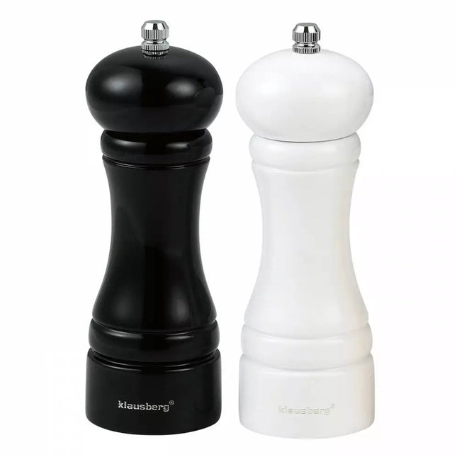 Klausberg KB7558 - Peper- en Zoutmolens Set van 2 - Rubberhout - Keramisch Maalwerk - Instelbare Maalfijnheid - Wit en Zwart - Peper en Zoutstel