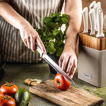 Klausberg KB-7984 8 Delig Messenset - Messenblok met Acacia Hout - Roestvrij Staal Inclusief Slijpstaaf - Broodmes - Koksmes - Vleesmes -