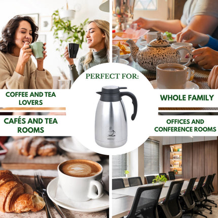 KINGHOFF Geïsoleerde Koffiekan - RVS Thermoskan 2 Liter - Dubbelwandig - Zwart Handvat - KH-1994 - Thermoscan - Theekan