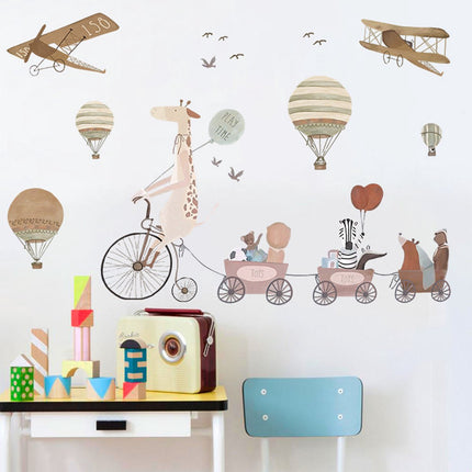 Wandsticker Giraf op Fiets XXL - Zelfklevende Dieren Muurdecoratie voor Kinderkamer - Grote Dieren Sticker voor Peuterkamer en Babykamer - Muursticker