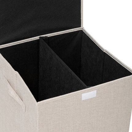 5Five Eureka sorteer wasmand - 2x - 74 liter - beige - 37 x 37 x 60 cm - MDF/Polyester stof - met afsluitklep