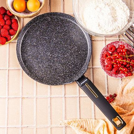 Klausberg KB-7964 Pannenkoekenpan | 24 cm | Marmer Anti-aanbaklaag | Geschikt voor Alle Kookzones Inclusief Inductie | Zwart | Crepepan |