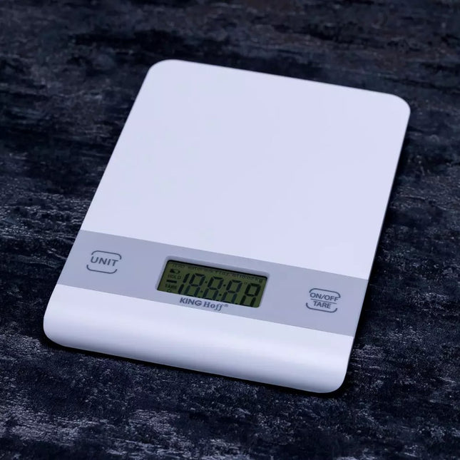 Kinghoff Digitale Keukenweegschaal - Zilver, Weegbereik tot 5 kg, Meeteenheden g/kg/lb/oz/ml/fl.oz, Tare-functie, Nauwkeurigheid 1g, Handhaak, Auto/Handmatig Uitschakelen - Weegschaal Keuken - Precisieweegschaal - Digitaal - Food Kitchen Scale