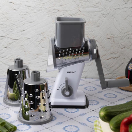 KINGHOFF Draaiende Rasp - 3-in-1 Rasp met Verwisselbare Drums - RVS Bladen - Zuignap - Grijs - KH-1959