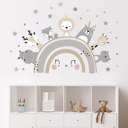 Wandsticker Dieren - Zelfklevende Dieren Decoratie voor Kinderkamer - 70x49 cm - Kleurrijke Muursticker met Dierfiguren voor Babykamer en Peuterruimte - Nijlpaard - Giraffe - Leeuw